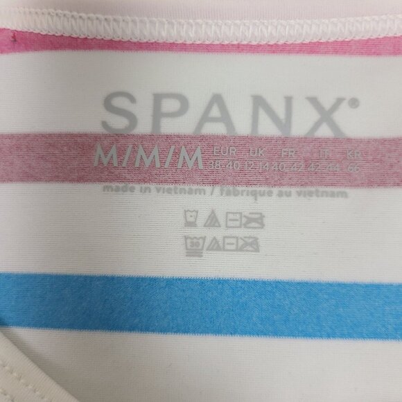 Spanx Swim Shirt Rash Guard Ocean Stripe Hibiscus Crew Neck Long Sleeve Medium - Picture 2 of 8